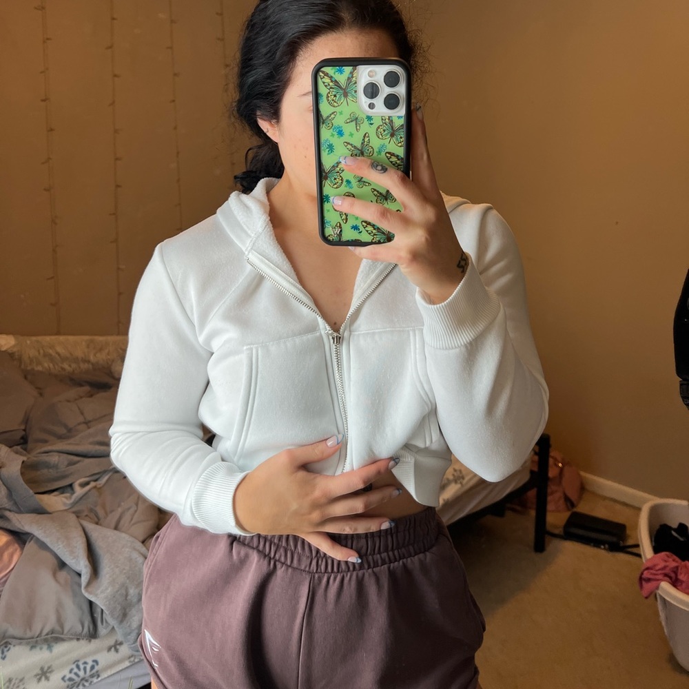 Cropped white zip up
